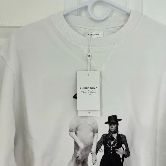 ANINE BING Ramona Sweatshirt AB x TO B White Pullover - Picture 12 of 14